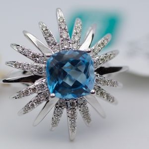 EFFY 14k White Gold Blue Topaz And Diamond Ring